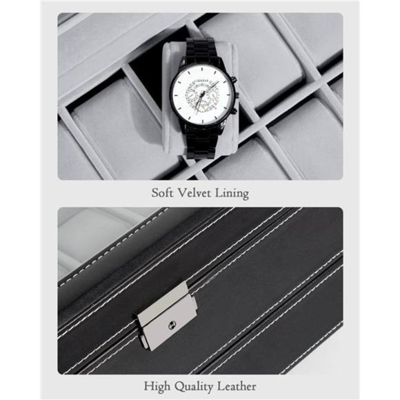 Watch Box 12 Slot Watch Display Organizer Leather Jewelry Case Drawer Glass - Picture 2 of 7